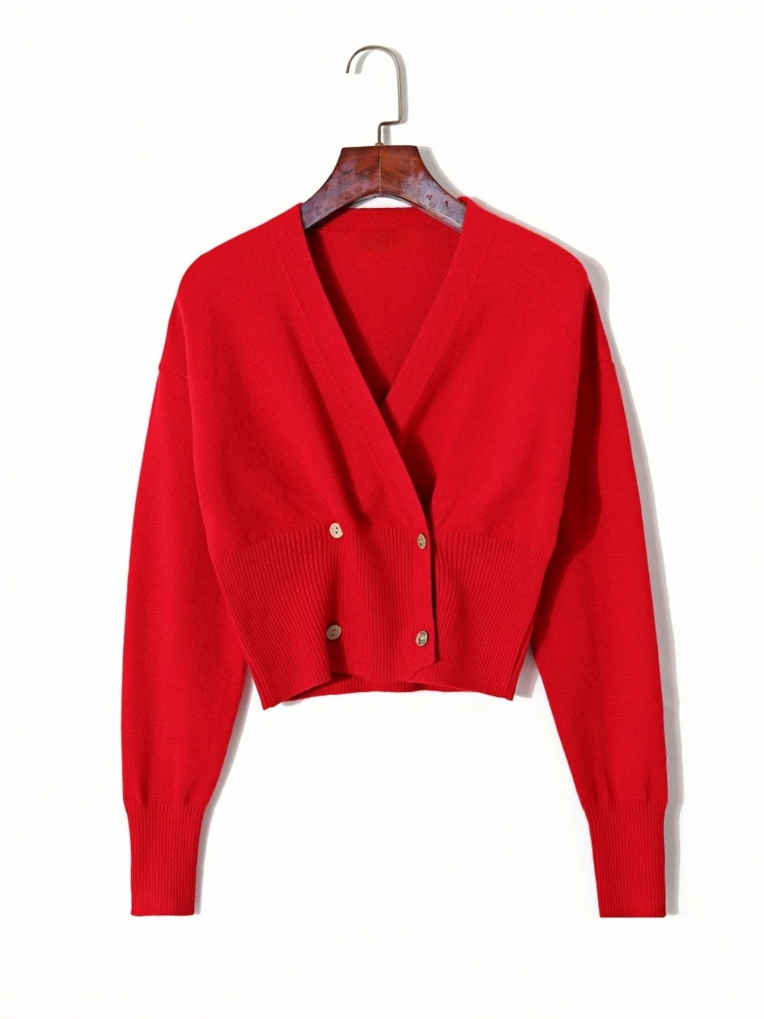 

Осень-зима женский вязаный открытый кардиган с V-образным вырезом, облегающий дизайн с двойными пуговицами, универсальный теплый тонкий длинный свеч...