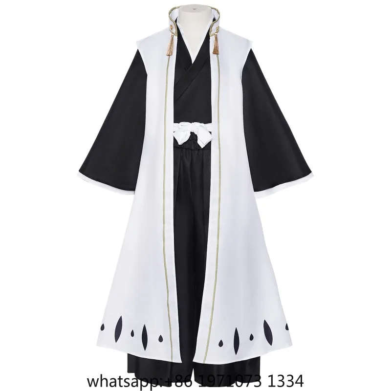 Anime Kuchiki Byakuya Cosplay Costume wig Kimono Gotei 13 Captain White Cloak Combat Uniform Adult Man Halloween Carnival Suit