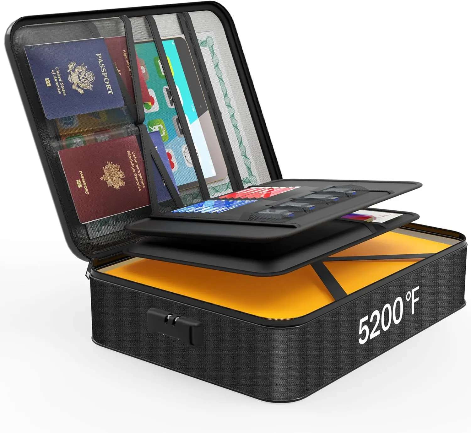 

Heat Insulated Waterproof Fireproof Document Box with Lock, Strong Safe Storage for Important Files and Travel