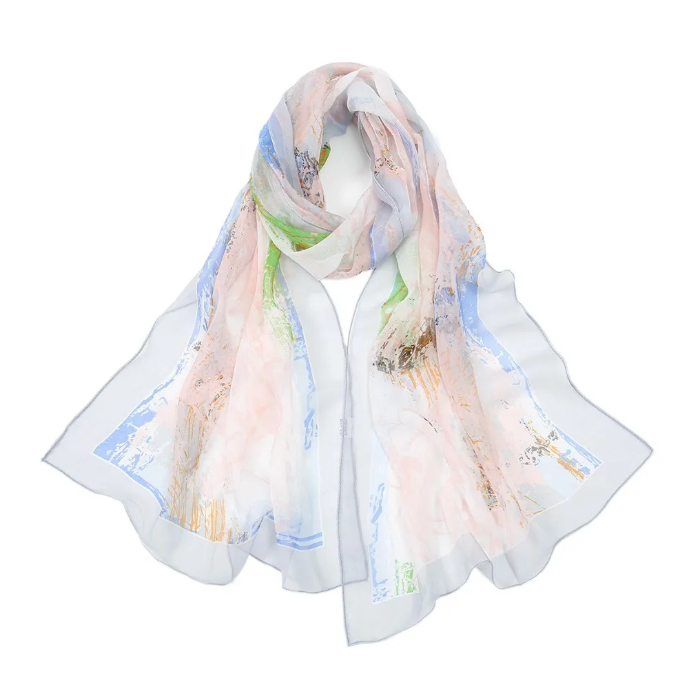 

Летний шелковый шарф с вышивкой, солнцезащитный дышащий длинный платок, гладкая бандана для женщин