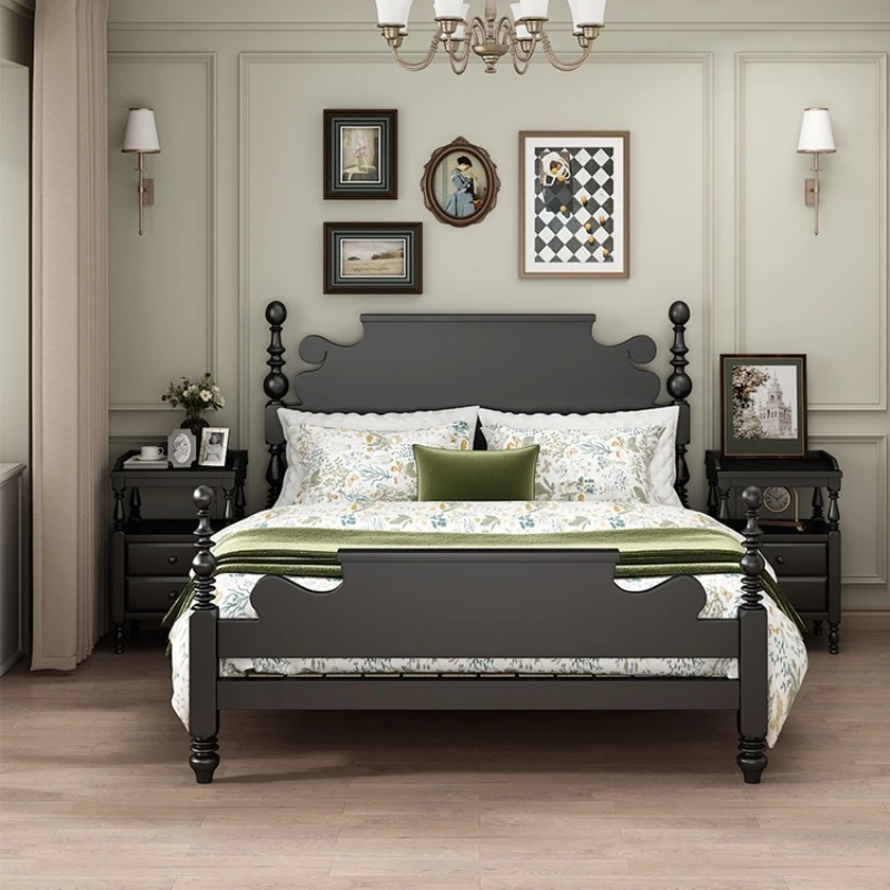 

Solid wood bedroom for children's room with black double bed