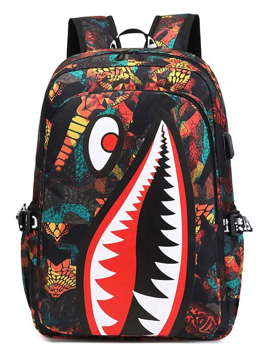 Primary School Children's Backpack Shark Personality Pattern Printed Large Capacity Lightweight Simple Backpack Cartoon