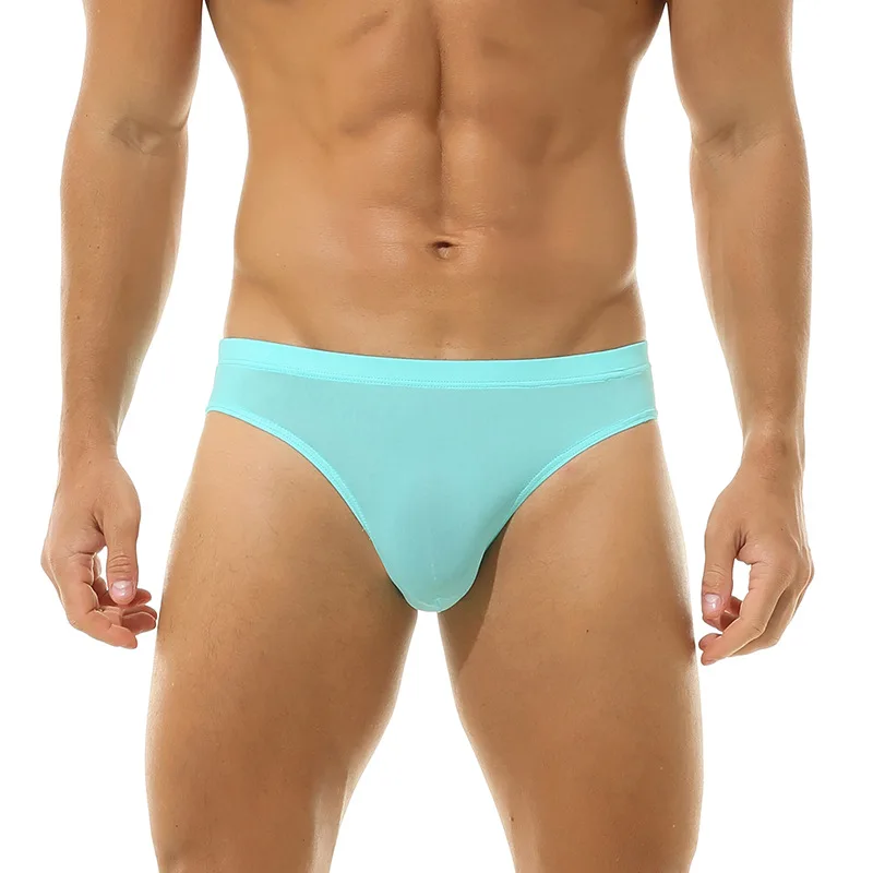 

2PCS Men's Ultra-thin Ice Silk Briefs Solid Color Low Waist Triangle Underwear Comfortable Breathable Quick Drying Underpants