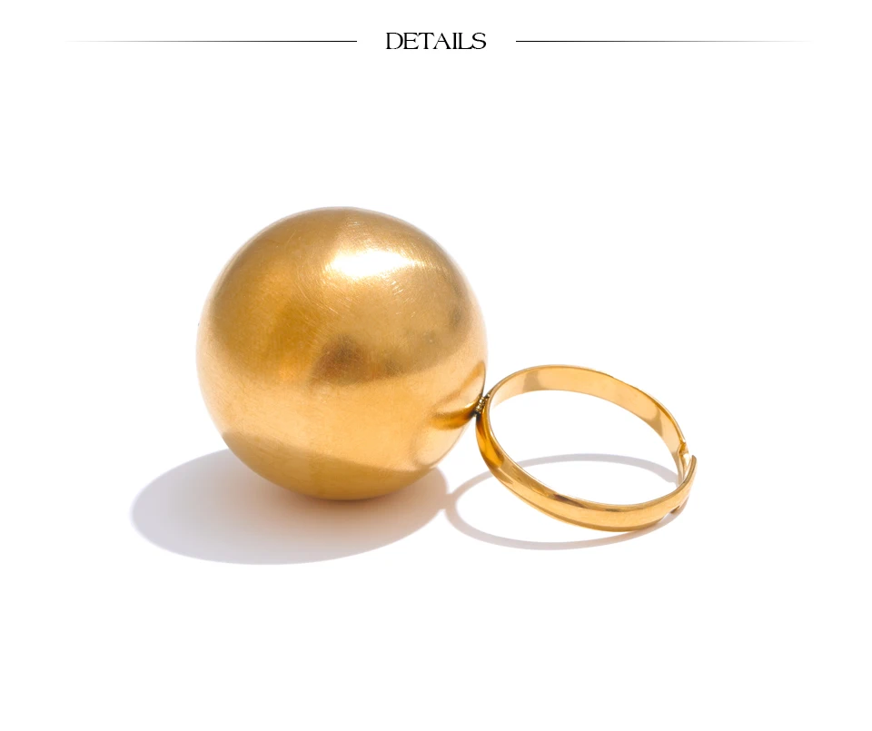 Yhpup Stilvoller, einzigartiger Edelstahl-Ring, 26 mm, große Kugel, verstellbar, 18 Karat Goldfarbe, wasserdicht, personalisierter Fingerschmuck, Geschenk – Detail 9
