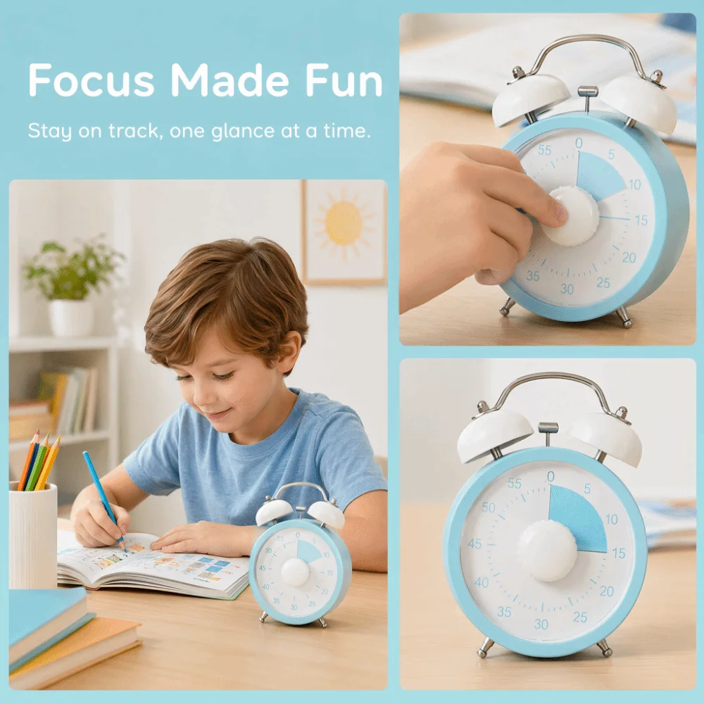 Alarm Clock 60-Minute Visual Timer with Stand High Volume Pomodoro Timer Loud Time Management Countdown Timer School Students
