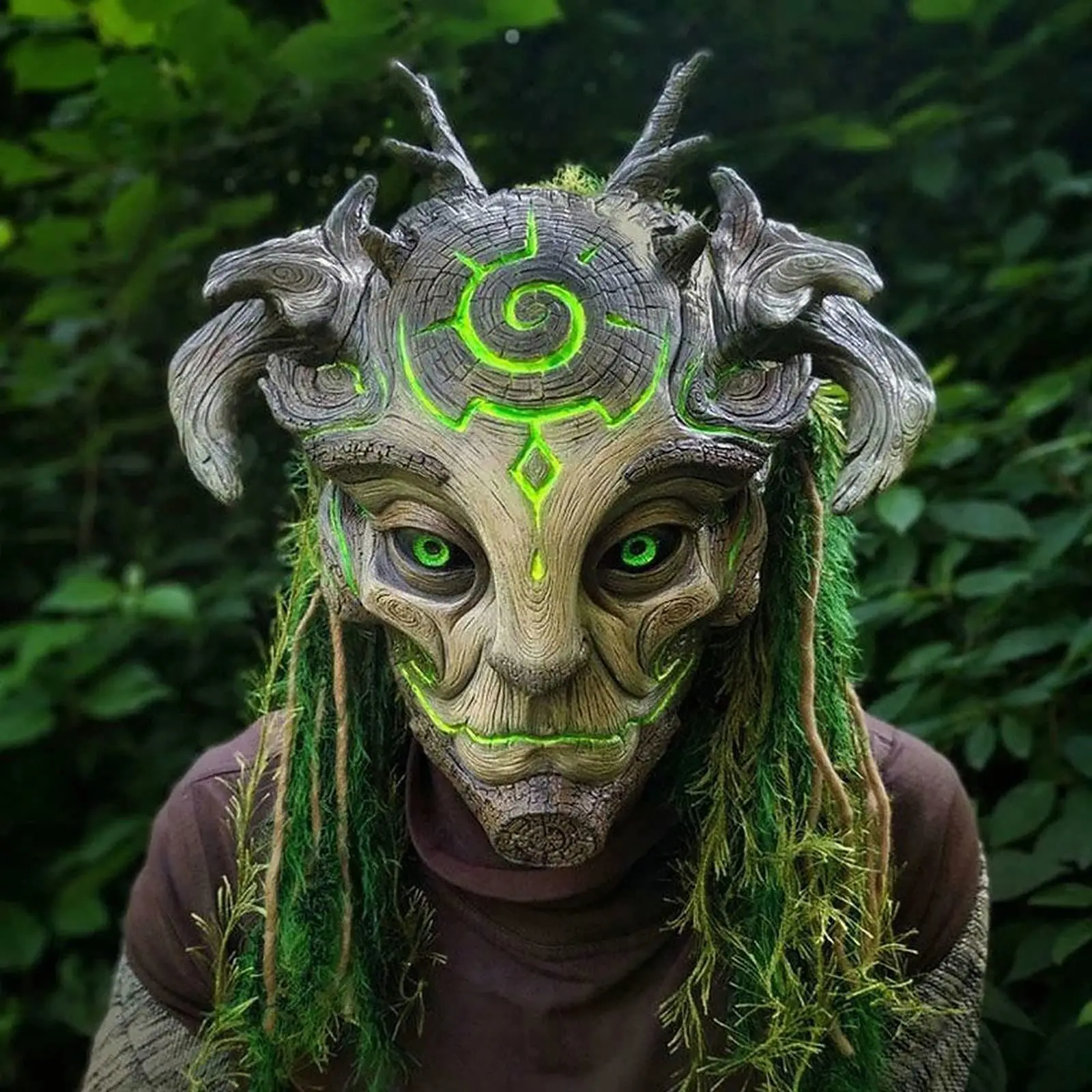 الكبار الغابات روح قناع الجان مصباح ليد حتى قناع واقعية شجرة القبعات زاحف غيبوبة مخيف شيطان مخيف هالوين تأثيري قناع