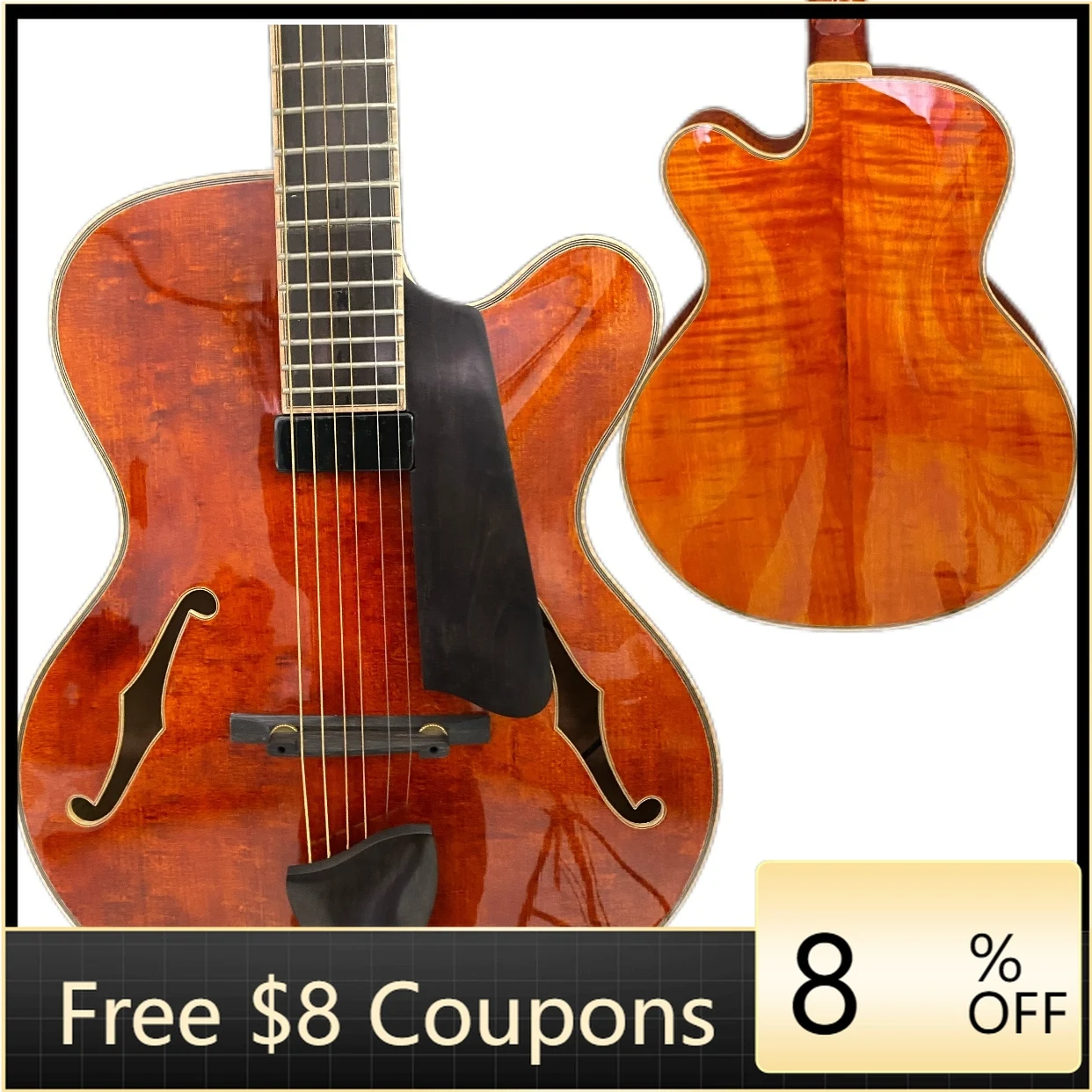 

STLF Yunzhi 16-Inch Cutaway Archtop Jazz Electric Guitar Maple Hollow Body with Ebony Fingerboard Antique Color