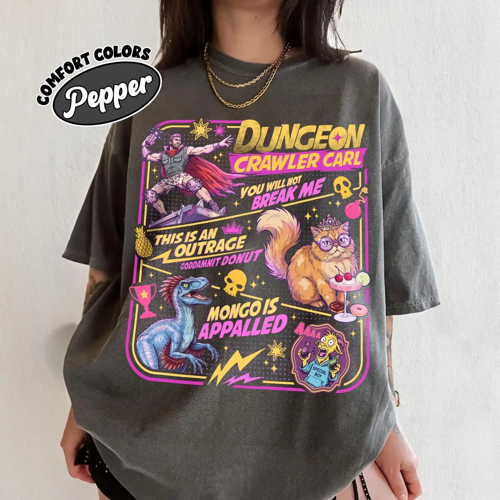 Dungeon Crawler Carl Retrocotton Shirt, Princess Donut And Mongo  Tshirt, You Will Not Break Me, Sci Fi Book Lover