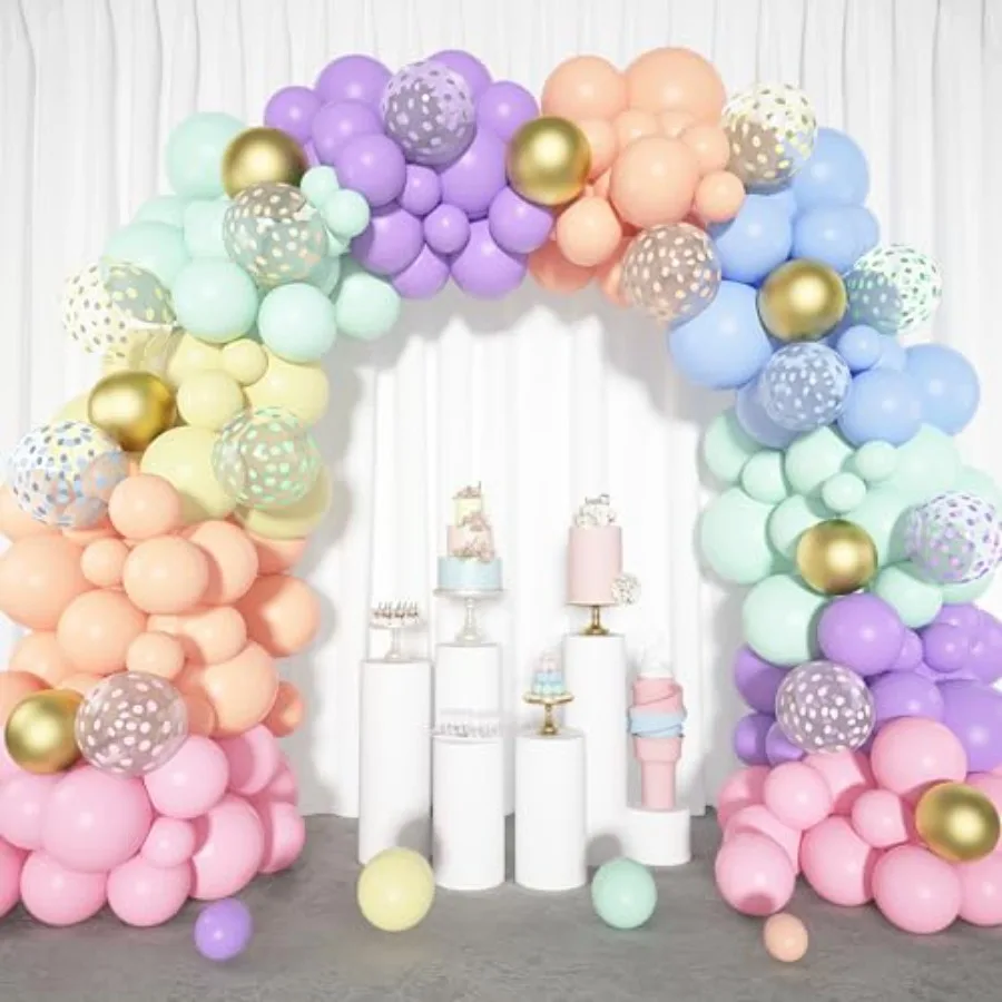 

164PCS Balloon Garland Kit, Rainbow Easter Unicorn Balloon Arch, Colorful Gold Confetti Balloons Easter Spring Baby Shower Wedd