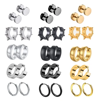1 Pairs Multi Types Unisex Black Gold Color Stainless Steel Earring For Women Men Punk…