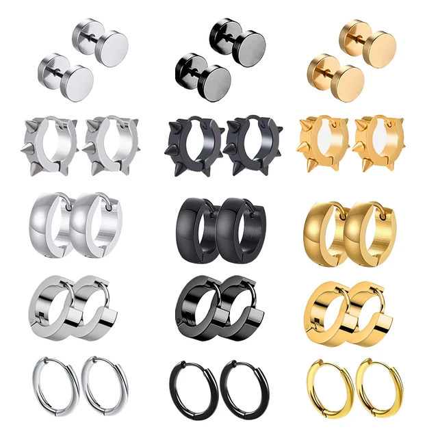 1 Para Wiele typów Unisex Czarny złoty kolor Kolczyk ze stali nierdzewnej dla kobiet Mężczyźni Punk Gothic Piercing Fałszywe kolczyki Biżuteria