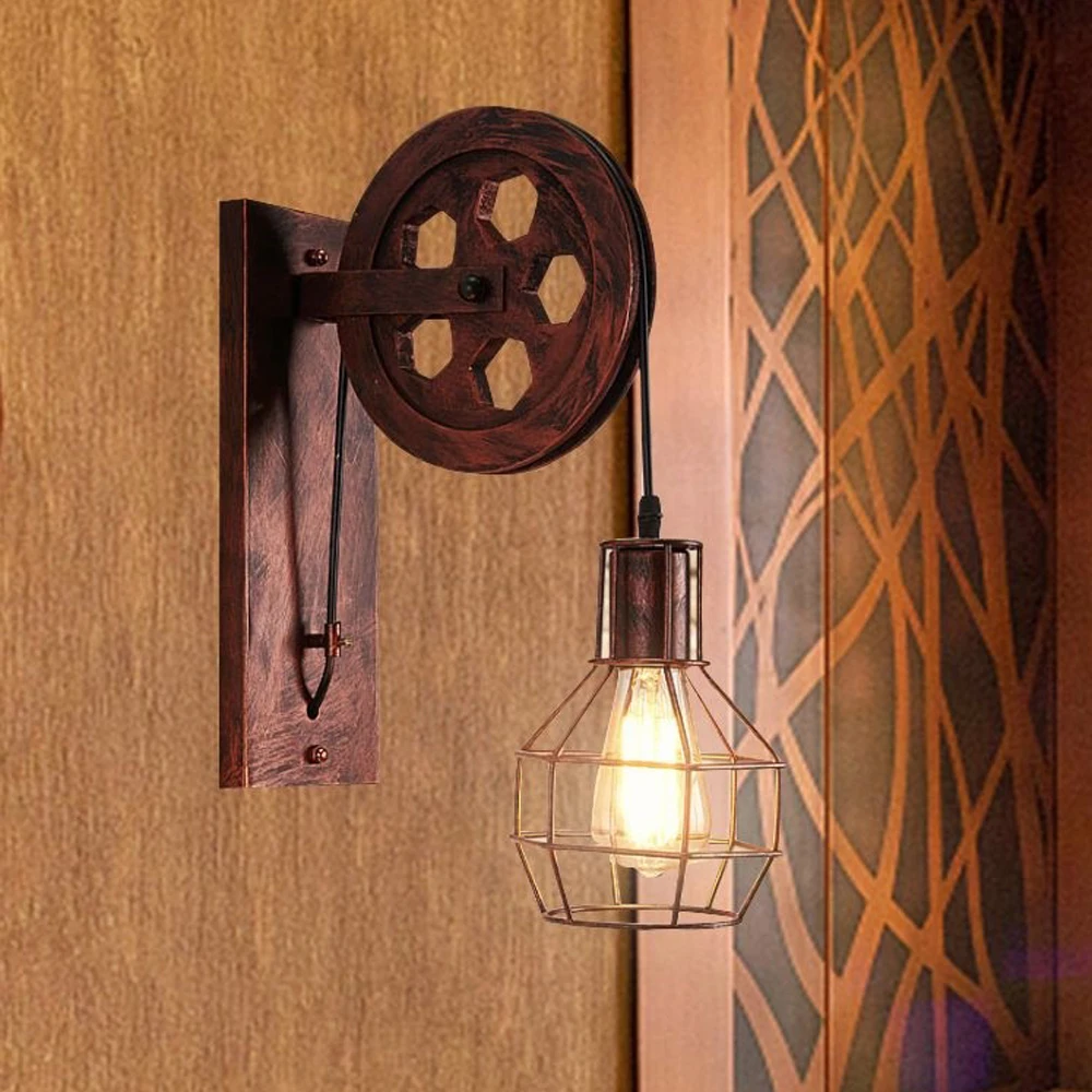 Vintage Wall+Lamps led lamp wall sconces Retro Wall Light fixtures Lifting Pulley bedroom lamp American Industrial mirror light