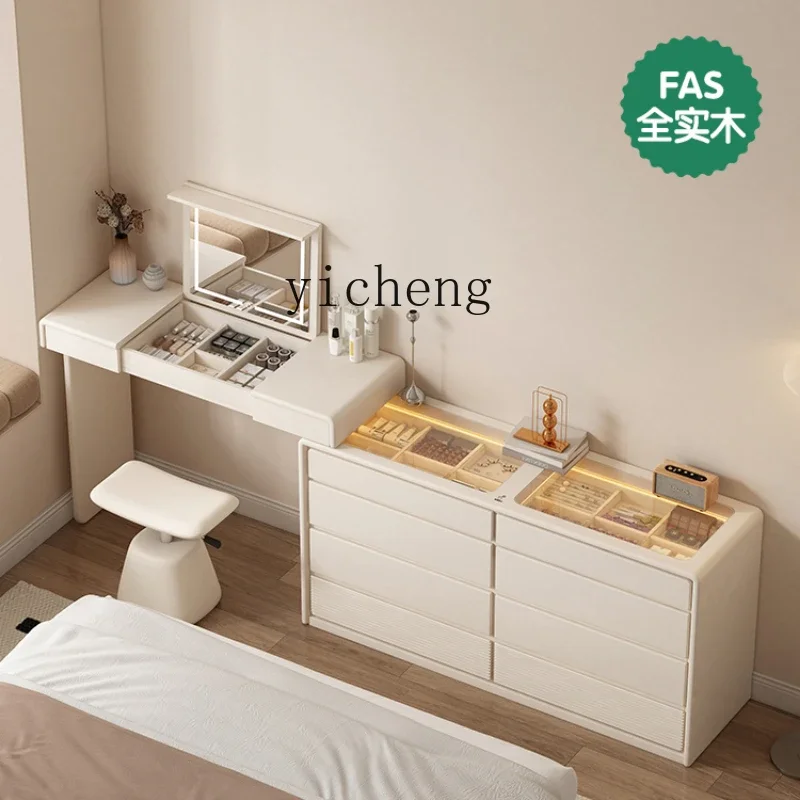 YFY Solid Wood Makeup Table Bedroom Retractable Corner Simple Storage Bedside Chest Dresser Integrated