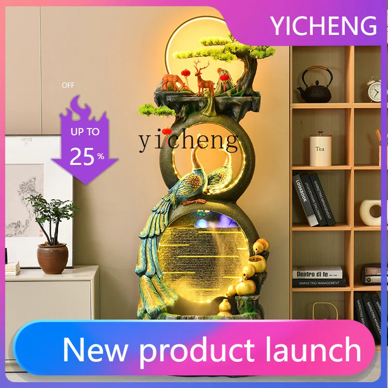 

LYY Living Room Peacock Ornament Circulating Water Hyacinth Rockery Water Curtain Wall Fish Tank Landscape