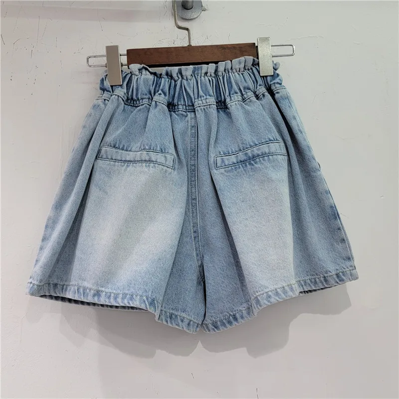 European Station 2023 Summer New Heavy-Duty Color Diamond Design Short Pants High Waist Loose Denim Wide Leg Shorts for Women