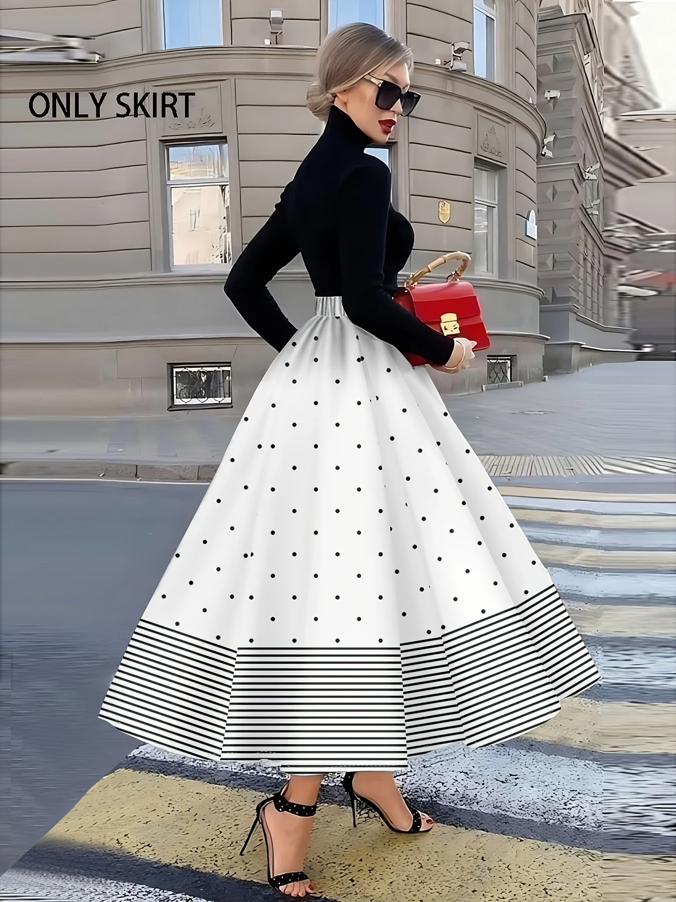 Printed Design Polka Dot And Stripe Pattern casual style women's half skirt