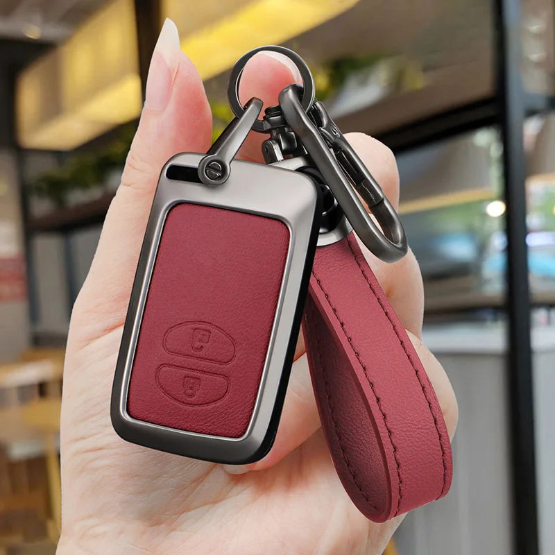 Zinc Alloy Leather Car Key Case Holder For Toyota Aqua RAV4 Land Cruiser Camry Prado Corolla Prius Keyless Remote Shell Keychain