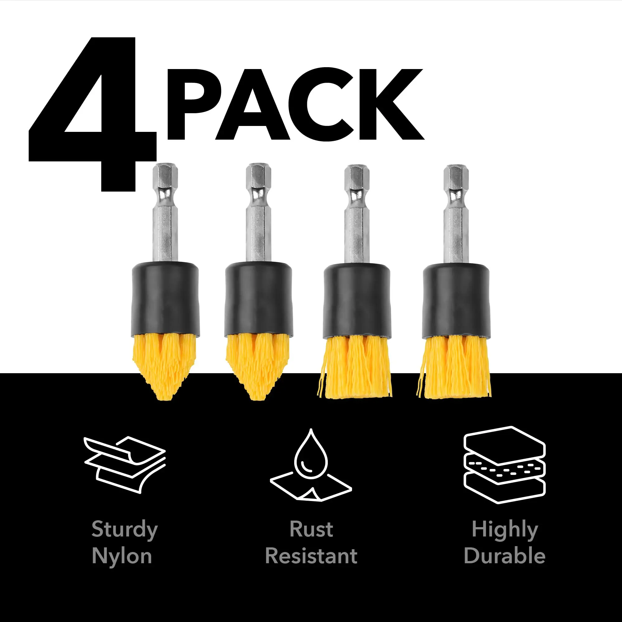 4 Pcs VIBRATITE 75”Drill Brush Attachment Set 2 Tapered & 2 Flat All Purpose Detail Brush Attachments For Cleanning