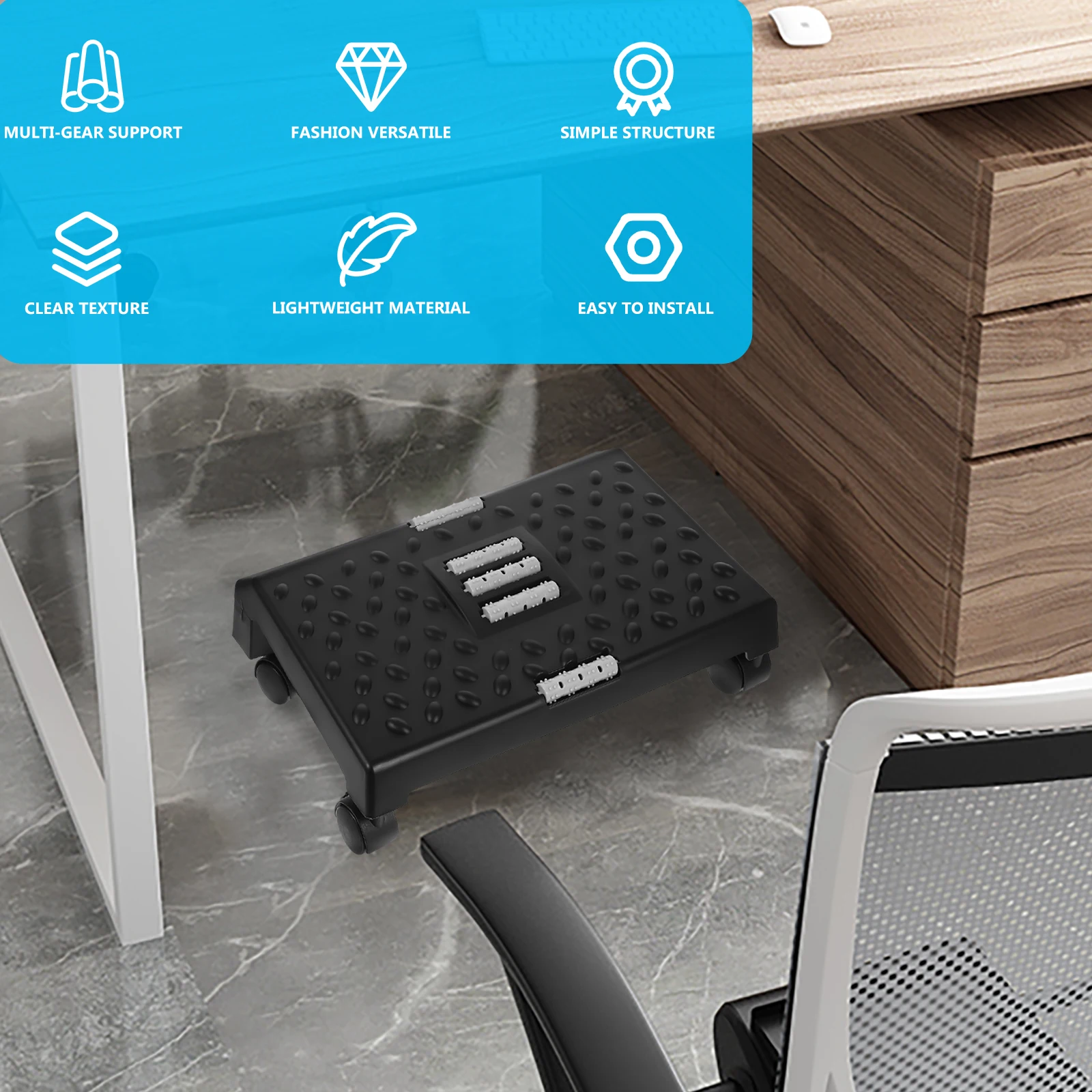 

Ergonomic Footrest Desk Stool Adjustable Plastic Non Slip Step Stool Office Under Desk Footrest Portable Foot Stand Sofa Bath