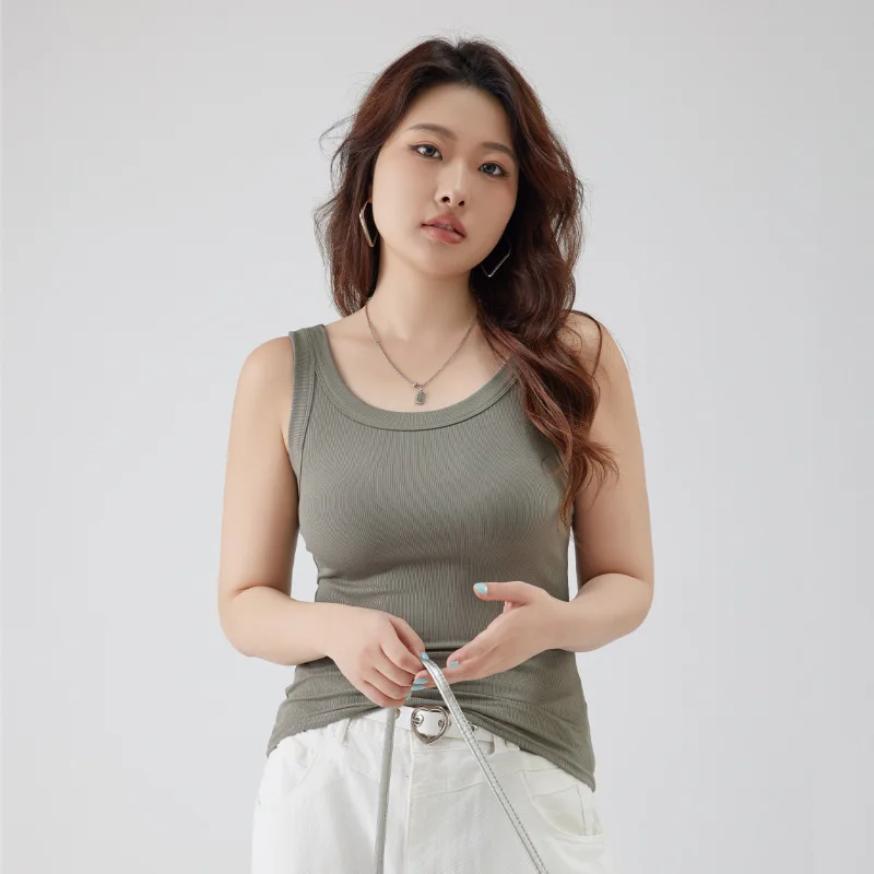 Yapher Women's Sleeveless Solid Color Tank Top Wide Strap Slim Fit Cami Plus Size Breathable Basic Undershirt for Summer Vest