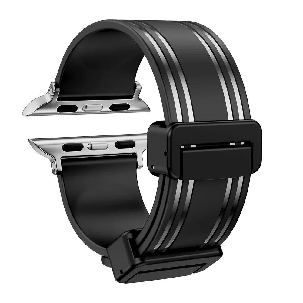 สายซิลิโคนสำหรับ Apple Watch, สายนาฬิกาสำหรับเปลี่ยนสำหรับ Apple Watch 49มม. 45มม. 44มม. 41มม. 40มม. ยืดหยุ่น