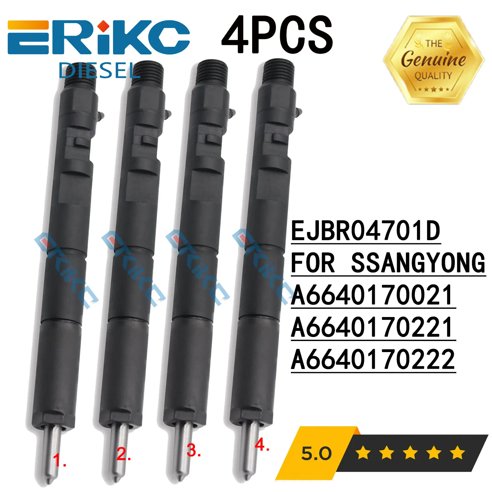 4PC EJBR04701D A6640170221 Diesel Common Rail Injector A6640170222 EJB R04701D for Ssangyong Actyon Kyron Rexton 2.0 EJBR 04701D