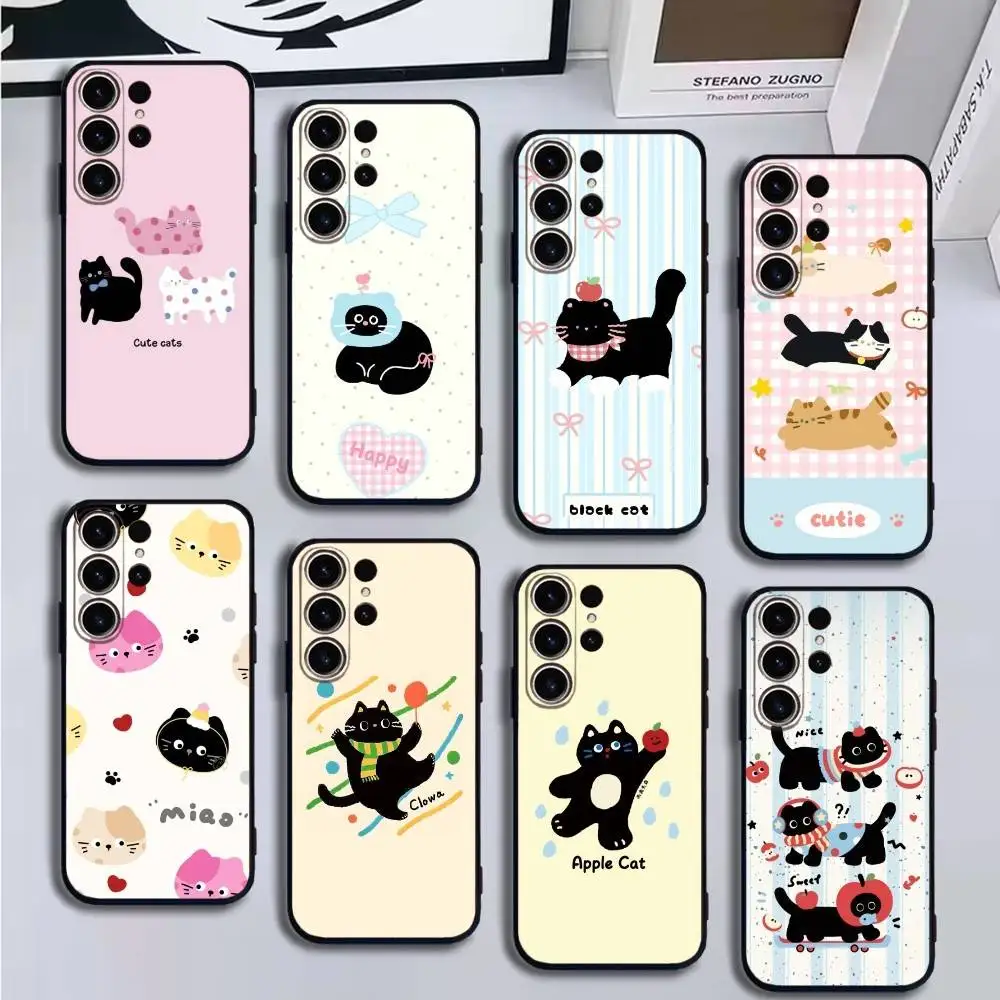 

Cartoon funny black cat Phone Case For SamsungS25,24,21,22,23,30,Ultra,20,Plus,Fe,Lite,Note,10,9,Soft Black Cover