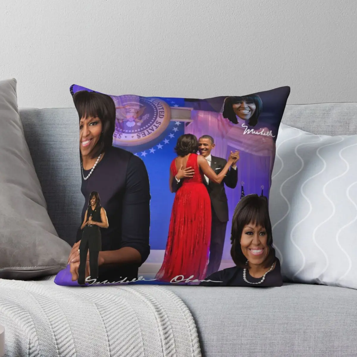 

Michelle Obama Square Pillowcase Polyester Linen Velvet Pattern Zip Decorative Pillow Case Bed Cushion Cover