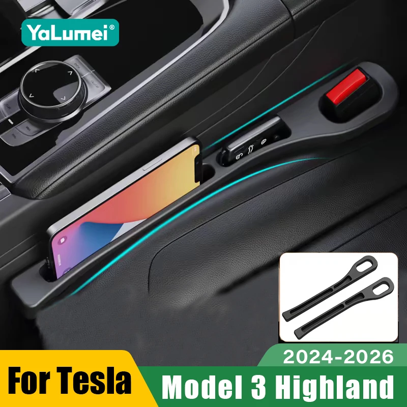 ل تسلا نموذج 3 هايلاند 2024 2025 2026 مقعد السيارة الفجوة حشو الجانب التماس التوصيل قطاع حامل هاتف الملحقات