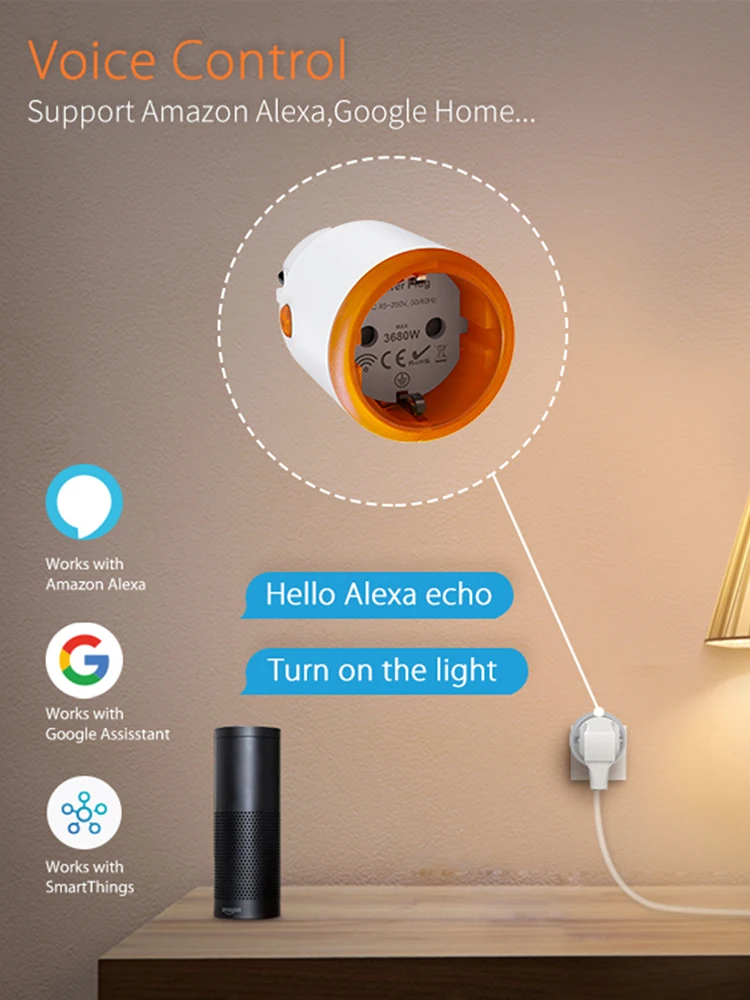 Prise intelligente Tuya avec surveillance de l'alimentation Zigbee 3.0, prise intelligente, contrôle par application, fonctionne avec Alexa Google Assistant