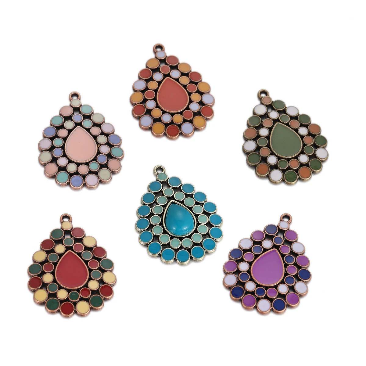 6 Colors Boho Water drop Enamel Charms Random Mix Vintage Fashion Pendants For Making Handmade DIY Jewelry Accessories Earring