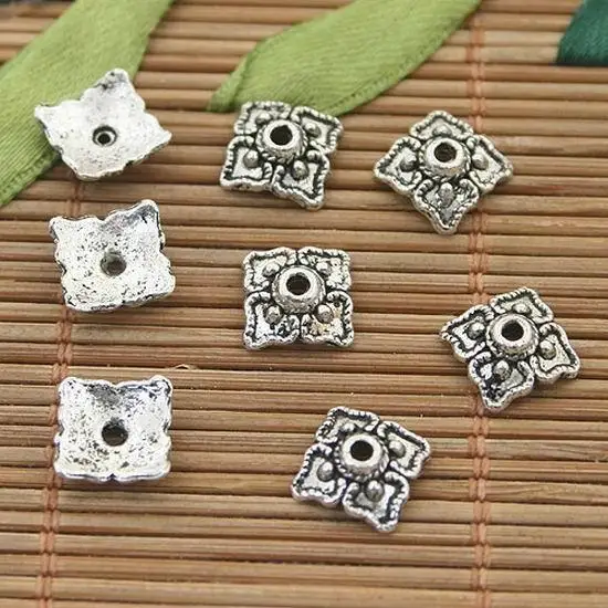 

60pcs 8.3mm hole:1.1mm dark silver tone flower bead caps h3146