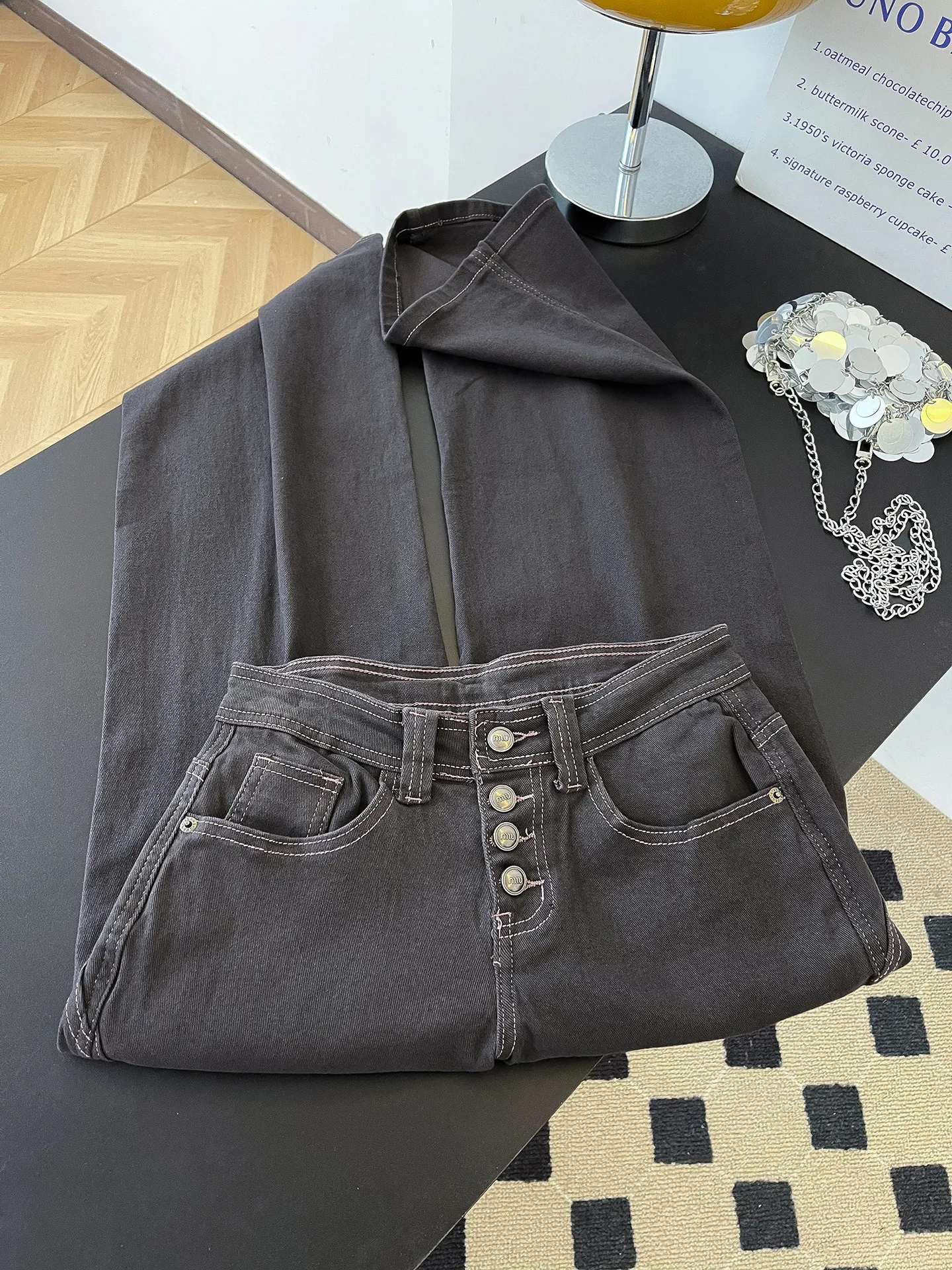 

Джинсы женские широкие в стиле ретро-американский кэжуал, весенние, с уникальным дизайном, на пуговицах, с высокой талией, свободного кроя