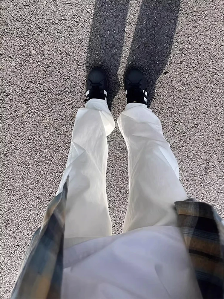 

Белые эластичные джинсы-клеш, мужские летние тонкие брюки Cleanfit, американские утягивающие брюки High Street, удлиняющие брюки прямого кроя