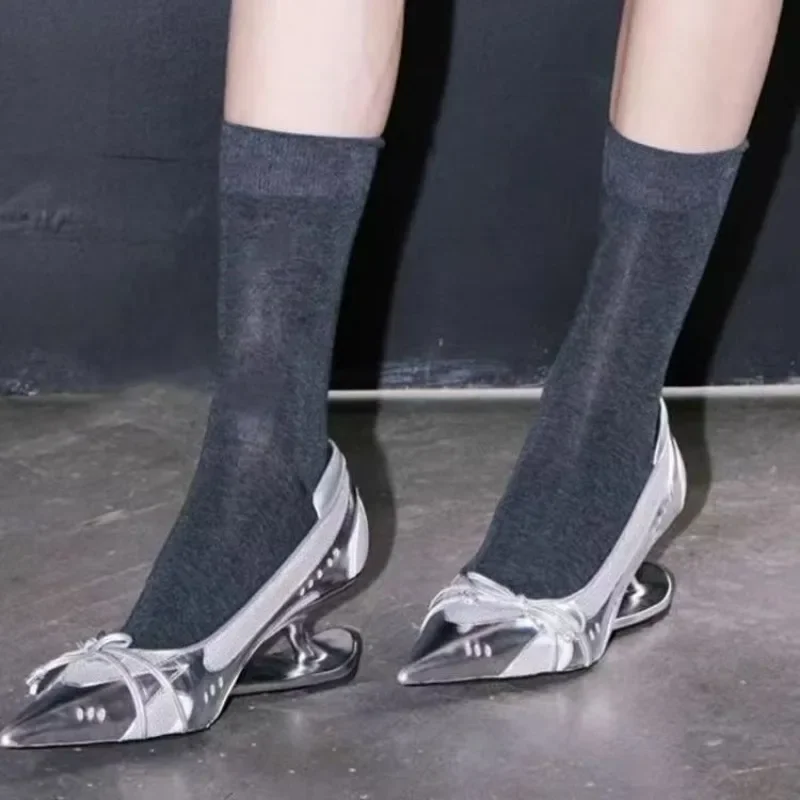 

Женские босоножки на высоком каблуке с острым носком, лето 2021, модные босоножки на высоком каблуке с украшением в виде банта нестандартной формы