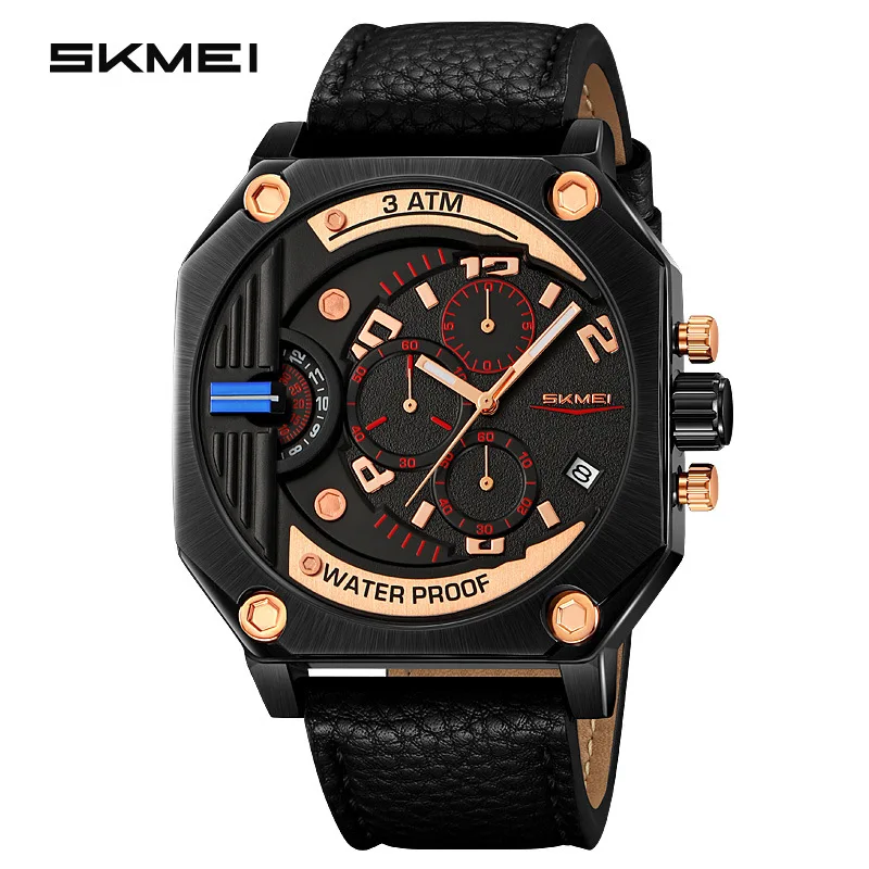 SkmeiMultifunctional Men's Watch Large Dial Three Eyes and Six Needles Quartz Watch Luminous Waterproof Sports Men's Watch