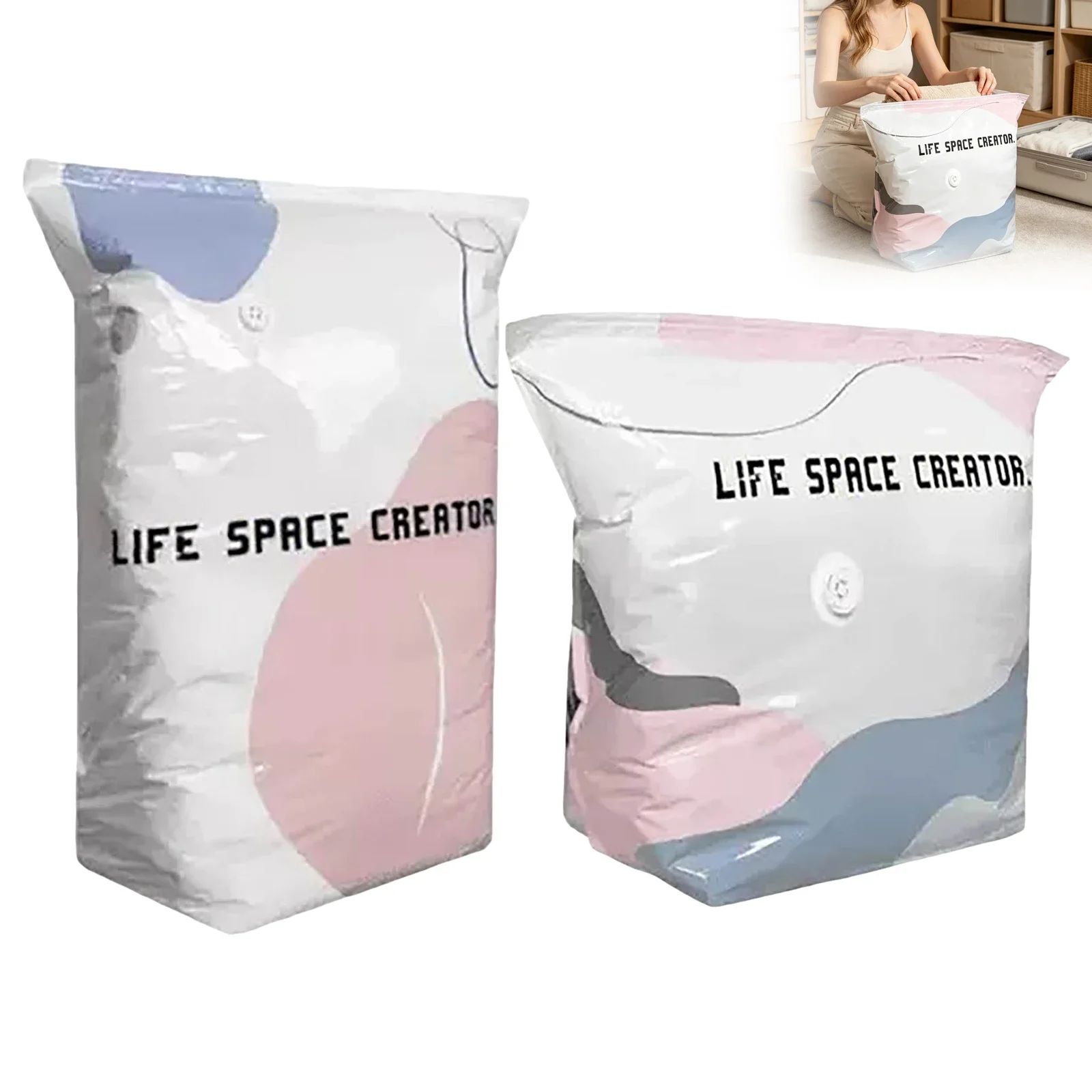 Vacuum Compression Bag Space Saving Pumpless Vacuum Storage Bags Waterproof Reusable Organizer for Clothes Bedding