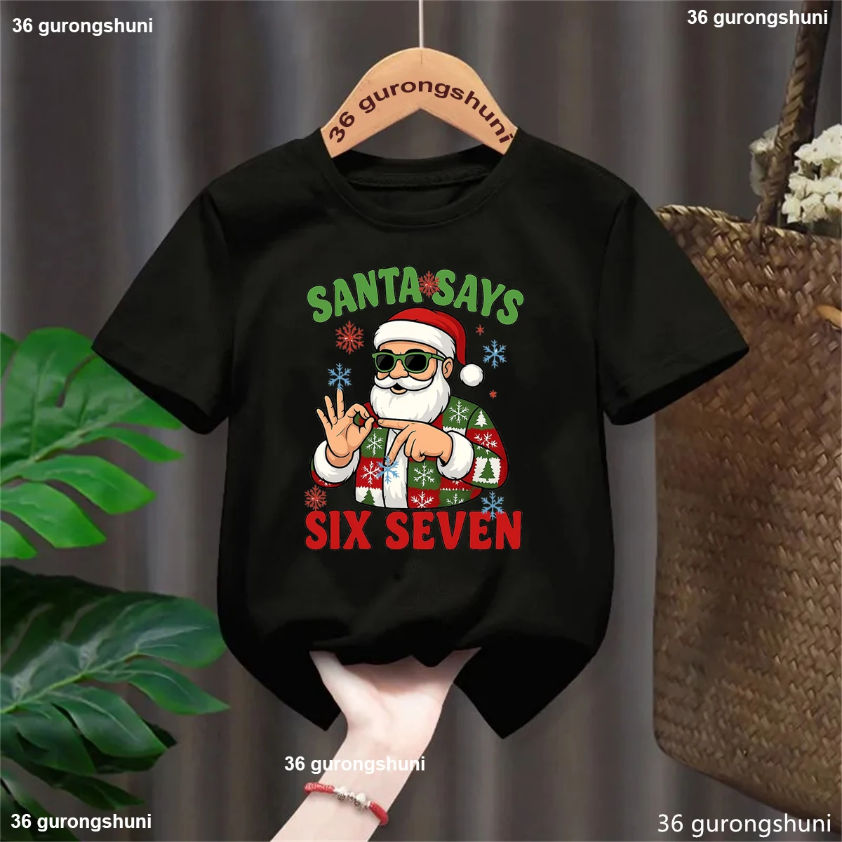 

Santa Says Six Seven 67 Meme Graphic Printed T Shirt Girls/Boys Christams Gift Shirt Funny Kids Clothes Solid T-Shirt