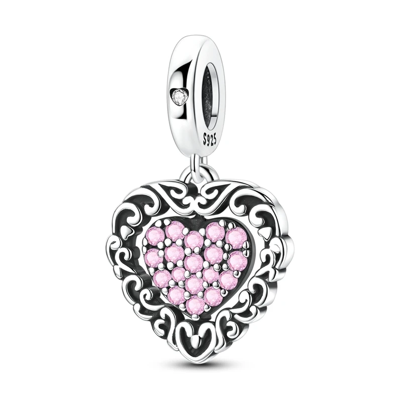 

925 Sterling Silver Charms Bead CZ Zircon Rotating Heart Vintage Dangle Fit Original Bracelet DIY Women Jewelry Gift