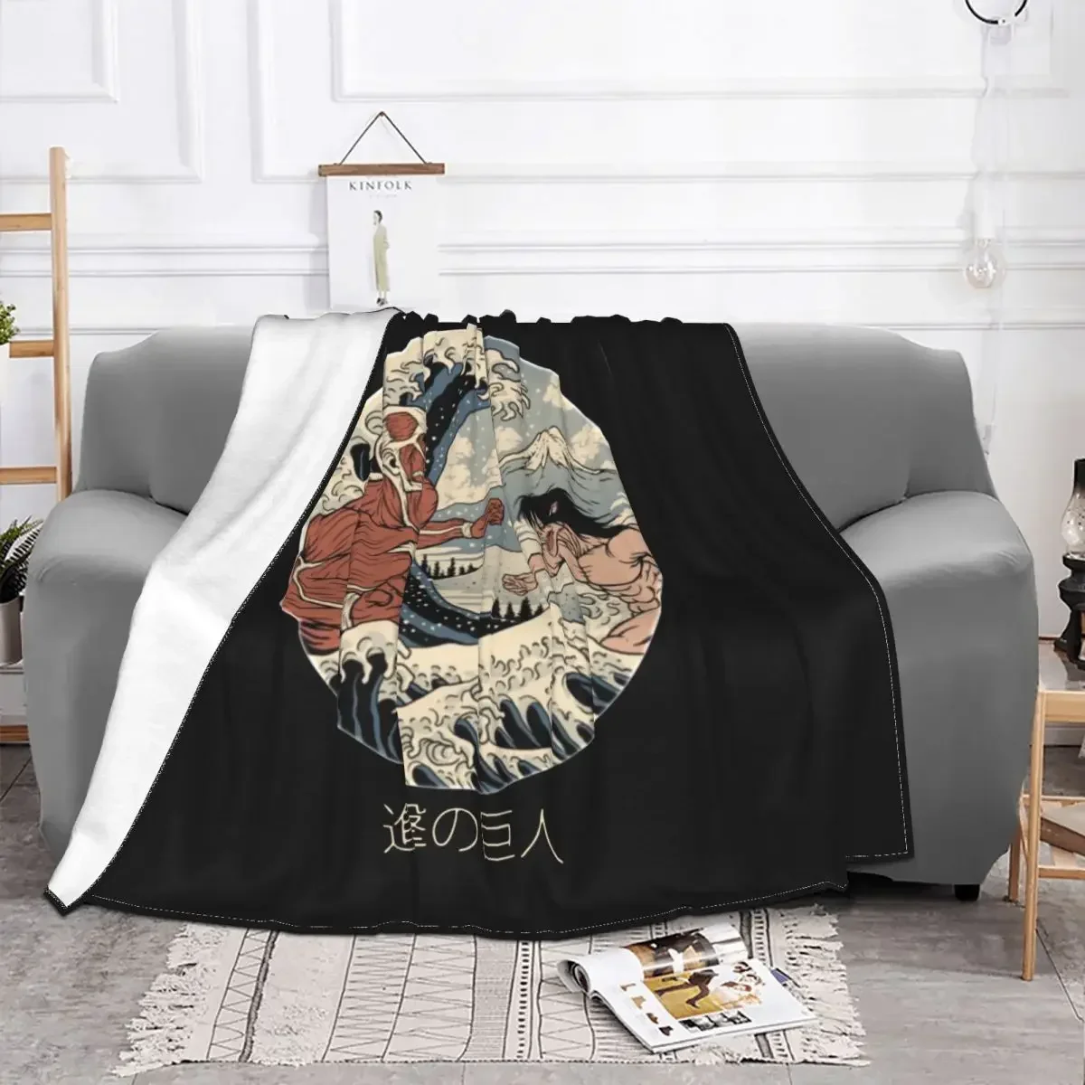 Attack On Titan Kanagawa Wave Fleece Blankets Japanese Anime Shingeki No Kyojin Throw Blankets for Bed Sofa Couch 150*125cm