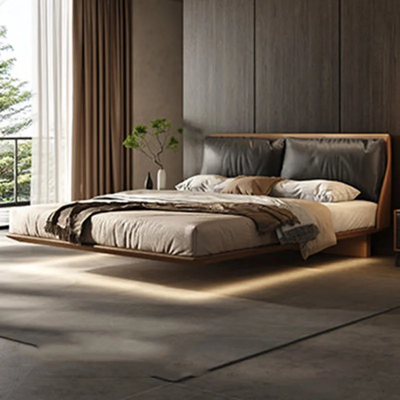 Floating Design Bed Space Saving Luxury Modern Floor Leather Simple Frame Bed Beauty Safe Letto Matrimoniale Trendy Furniture - view 3