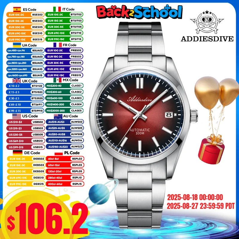 

ADDIESDIVE NEW Men's Luxury Watch 10Bar Diving Sunburst Dial Sapphire Glass Japan NH35A Automatic Mechanical Watches