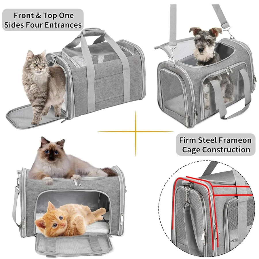 Airline Approved Pet Travel Carrier, Collapsible Breathable Mesh Cat Carrier Bag, Portable Pet Handbag for Outdoor Trip Vet Visi