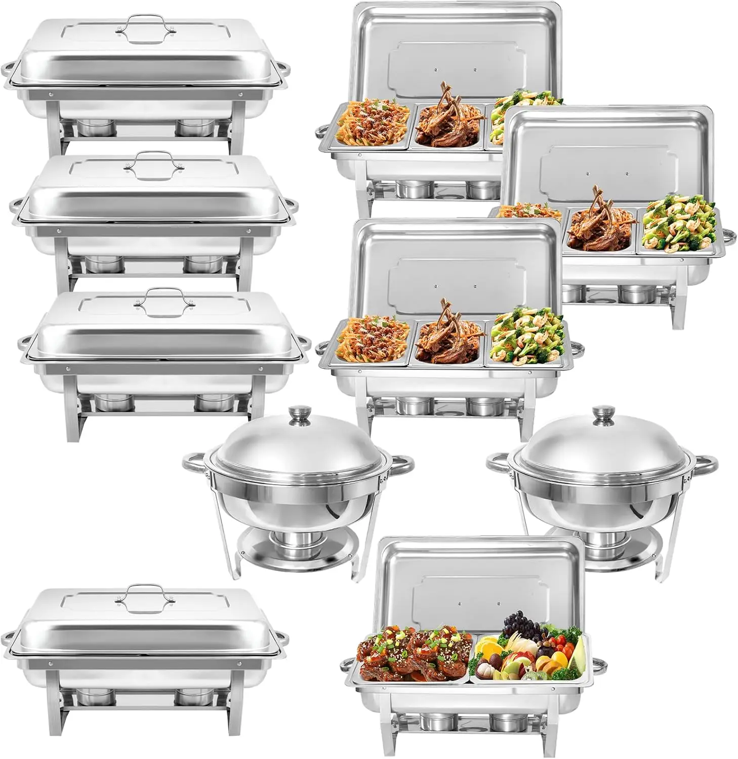 10 Pack Chafing Dish Buffet Set, Stainless Steel Catering Food Warmer For Banquet, Parties, Wedding (6 Packs 8Qt 1/3 Pan + 2