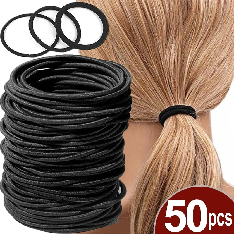 50pcs Black Women Girls Hair Rubber Bands Hair Tie Ropes Elastic Hairband Ponytail Holders Headbands Scrunchies Hair Accessories