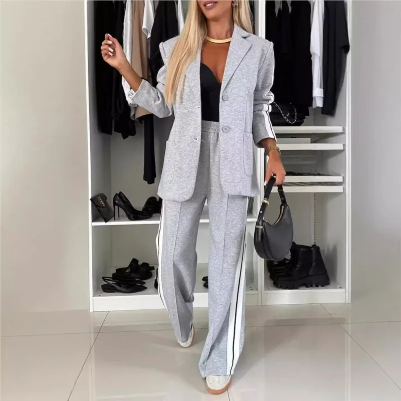 

Winter Fall 2 Piece Set for Women suit Fashion V-neck Long Sleeve Blazer Coat Outfit Elegant Leg Pant Women Sports Commuting Set