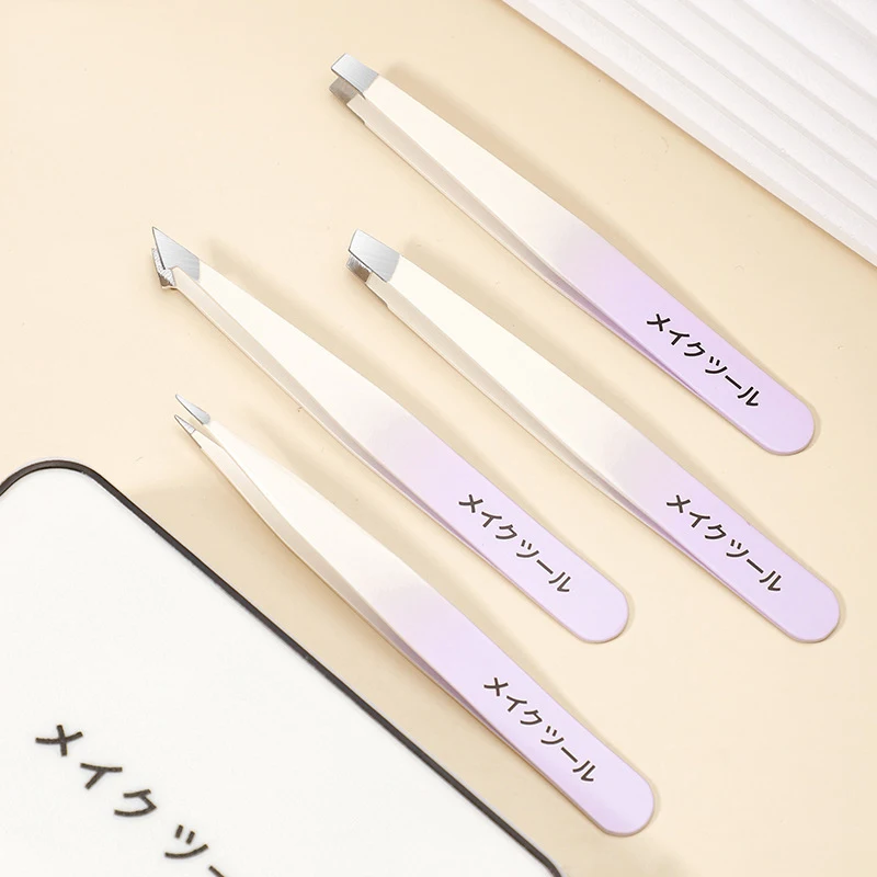 Pinça de aço inoxidável de precisão para remoção de pêlos faciais de sobrancelhas, lasca, ponta inclinada de cravo, ponta angular, ponta pontiaguda