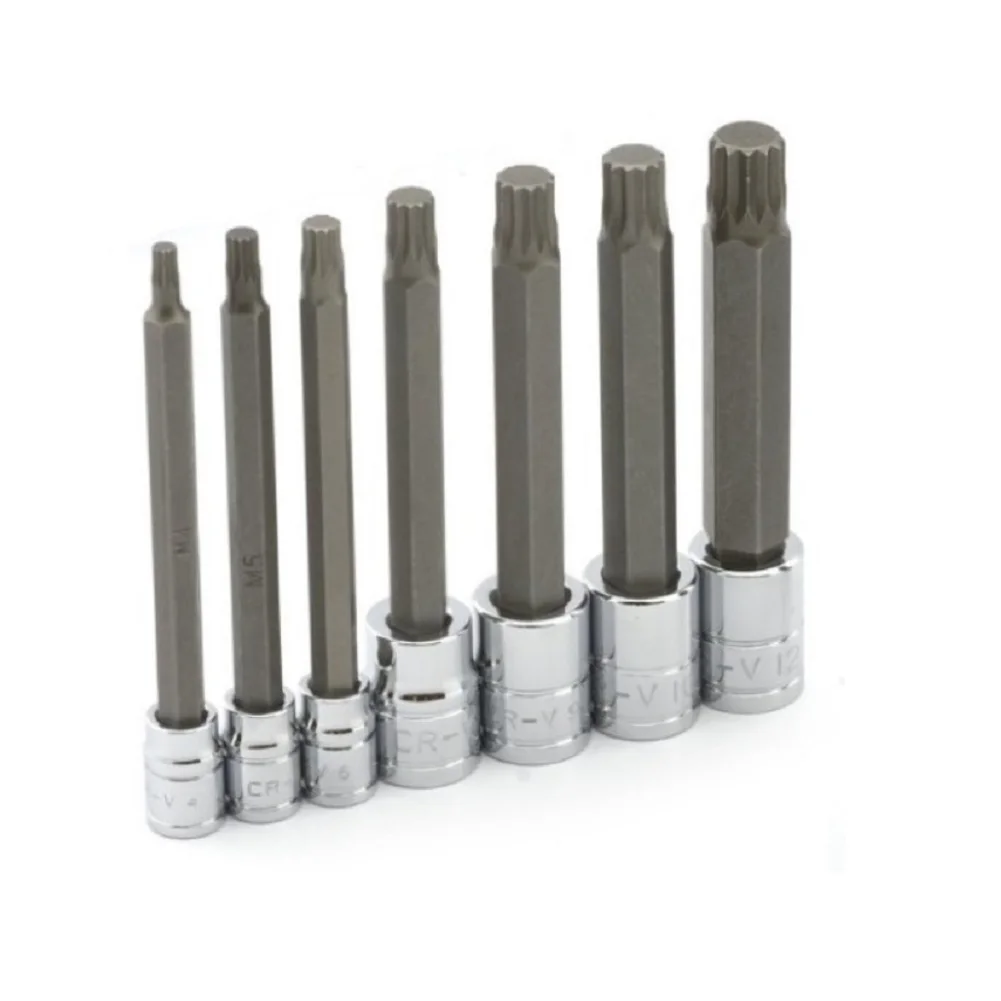 7 Pieces 3/8 Inch Drive Extra Long Star Bit Socket Set Metric M5 to M10 with Chrome Vanadium Alloy Steel and Storage Container