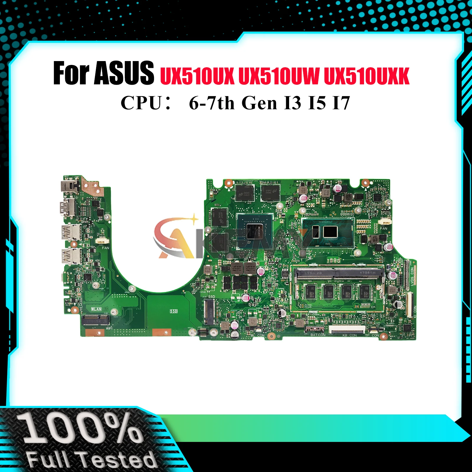 

UX510UX Laptop Motherboard For ASUS ZenBook UX510U U5000U UX510UWK UX510UX UX510UW V510U UX510UXK Mainboard With I3 I5 I7 CPU