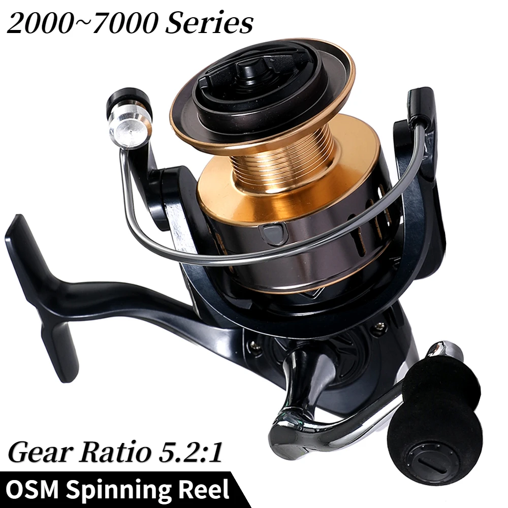 

Fishing Reel Gear Ratio 5.2:1 2000~7000 Series CNC Metal Spool Spinning Reel Max Drag 8KG for Freshwater Saltwater Fishing Tools